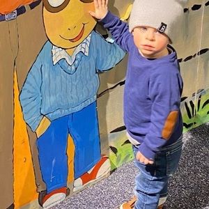 Little James Navy sweatshirt with leather elbow patches